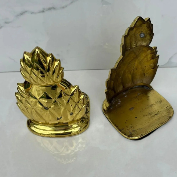 Vintage Solid Brass 2 Pineapple Shape Bookmarks Shelf Gold Size 7"x4" - Picture 8 of 10